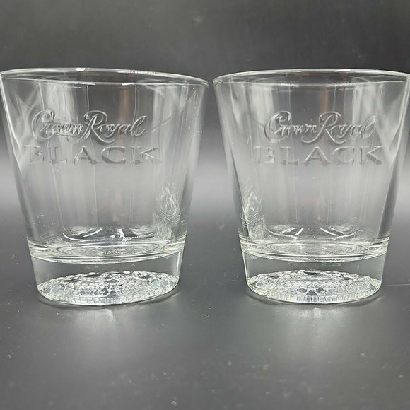 Vintage Crown Royal Black Embossed Cap Base Rocks Glass Whisky Lowball Barware 2 - Picture 1 of 6
